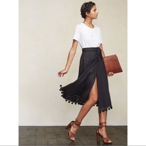 Zara midi linen wrap skirt with Pom poms